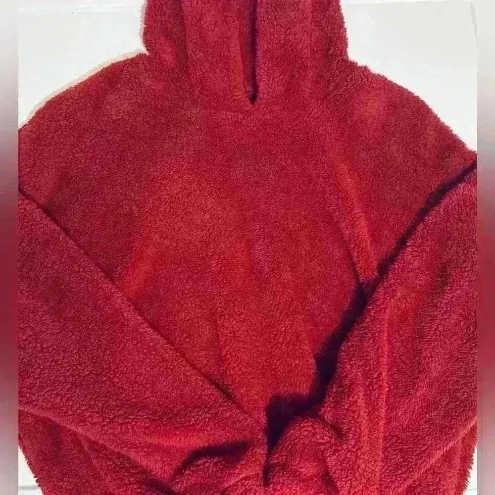 Fleece Animal Ear Hoodie, Juniors Size XL, Cropped, Maroon - Picture 4 of 10